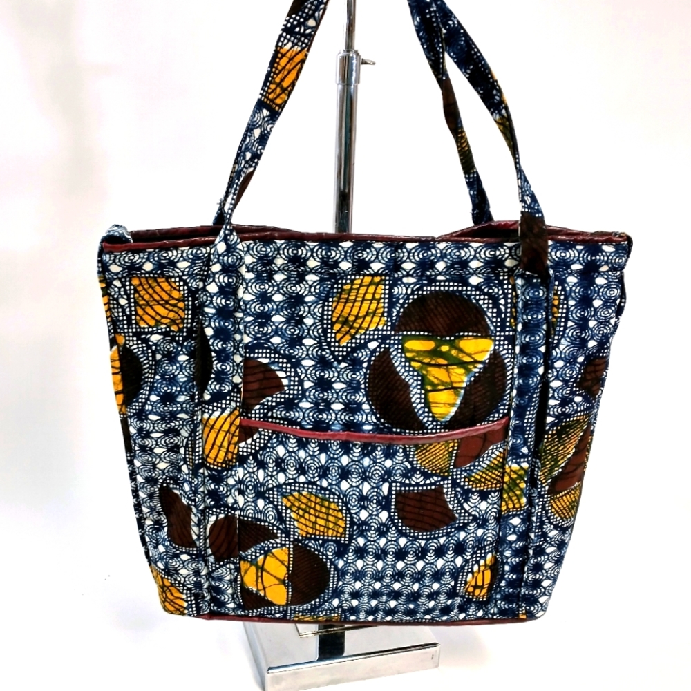 African Ankara Print Large Cotton Shopping Tote Bag Crossbody & Shoulder Strap